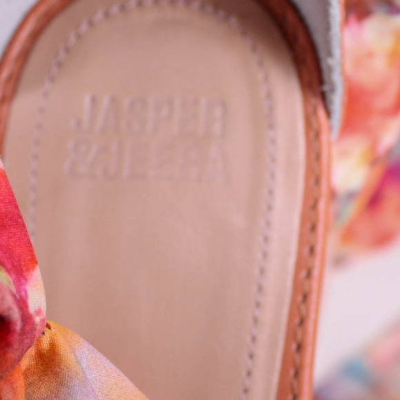 Jasper & Jeera Sandals Ankle Tie Fabric Pink Peach Blue Size 40 - Picture 5 of 6